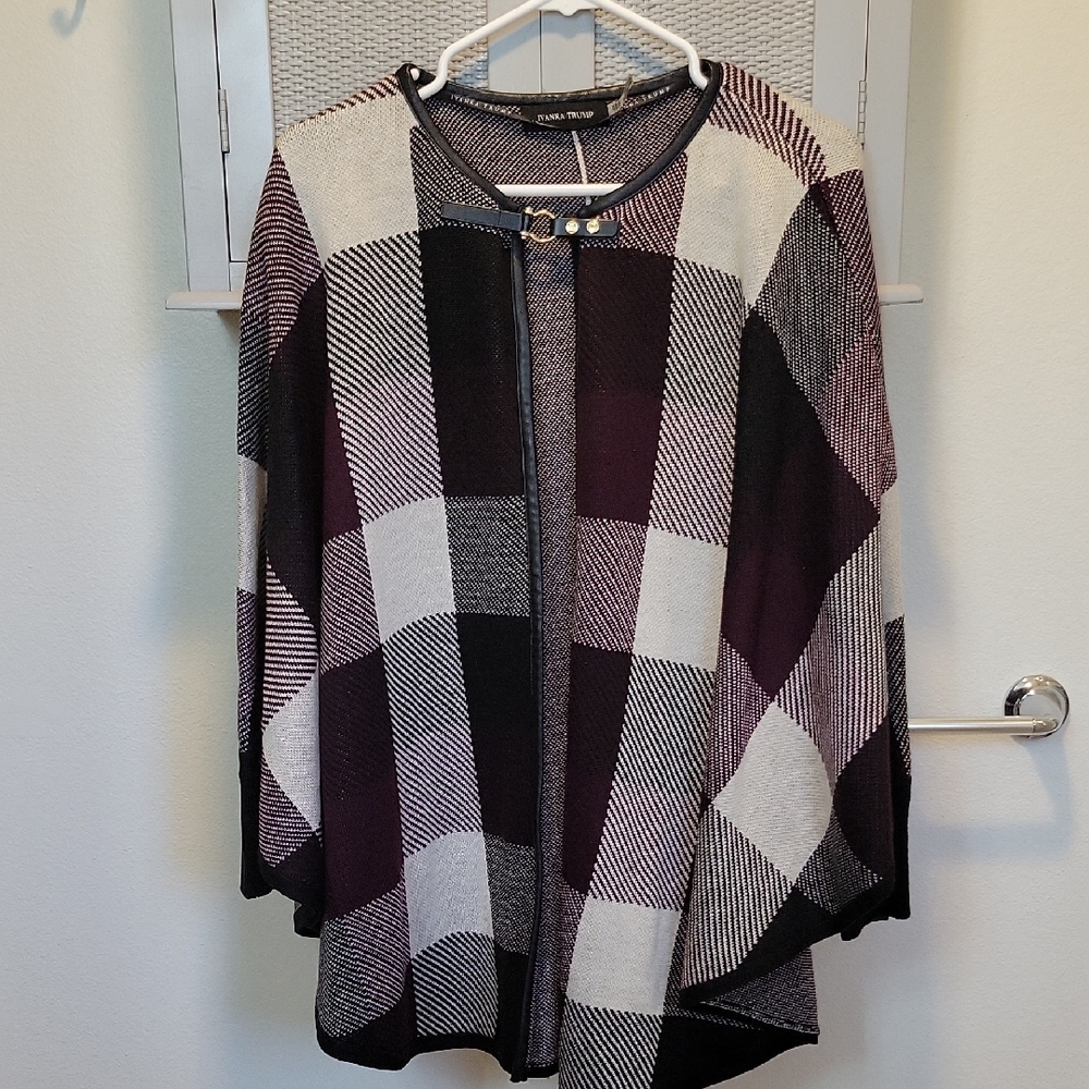 Ivanka Trump Cape Cardigan - Black, White, Purple